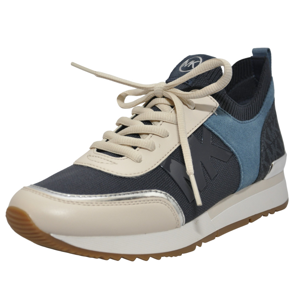 Michael Kors Jenkins Stretch Knit Trainer Sneaker MK Patch Navy Blue Nib $225
